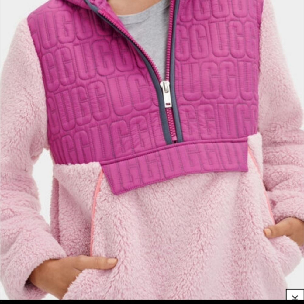 UGG Iggy Pink Sherpa Half Zip Pullover Womens Size